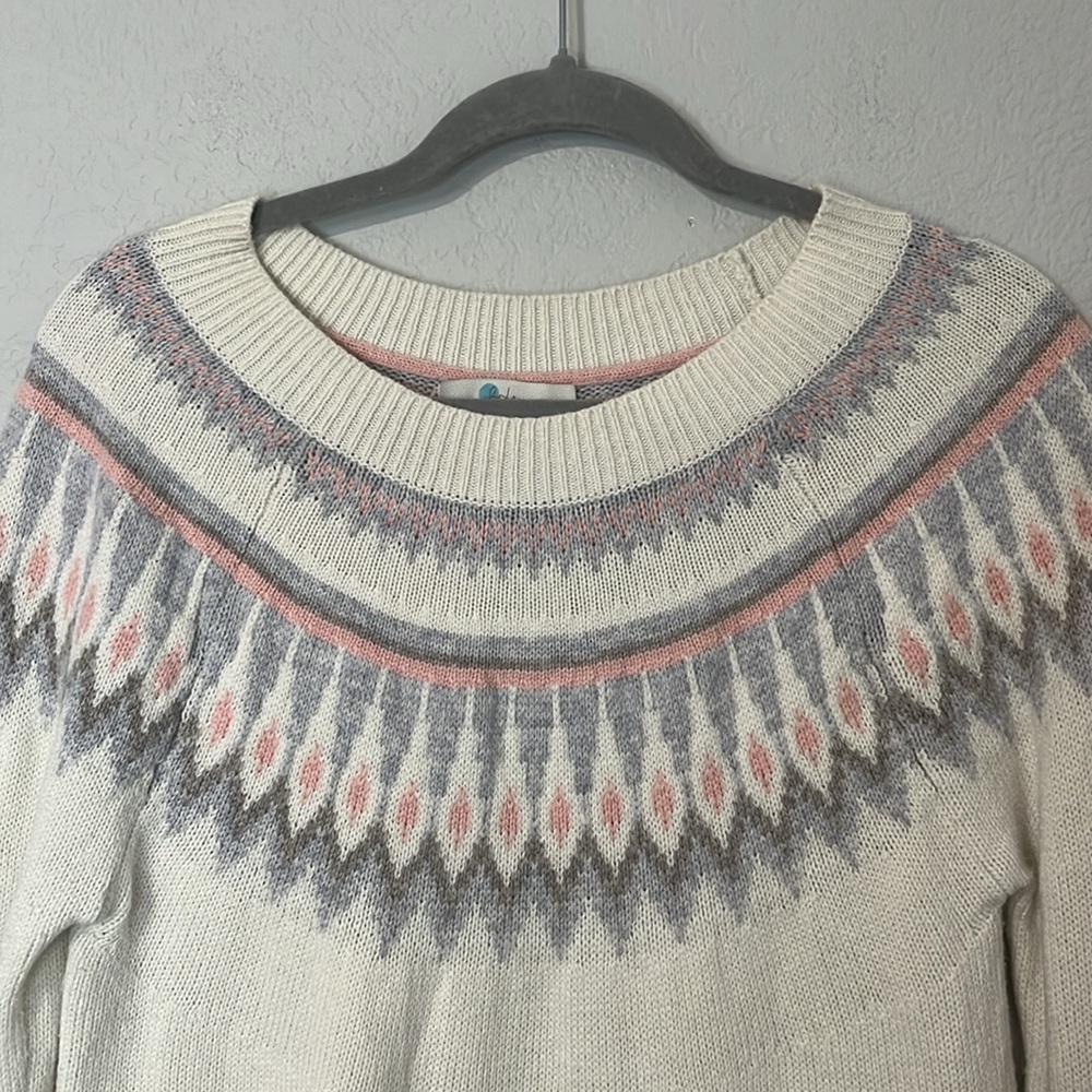 Boden Cream and Gray Patterned Crew Neck Sweater - Picture 2 of 8